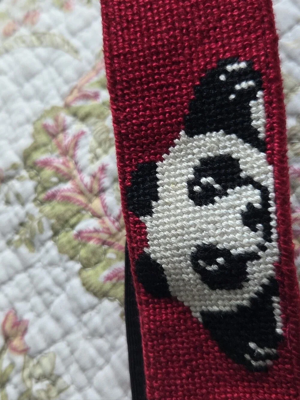 Mimi Di N 1975 Red Panda Embroidered Belt with Gold Medallion Buckles